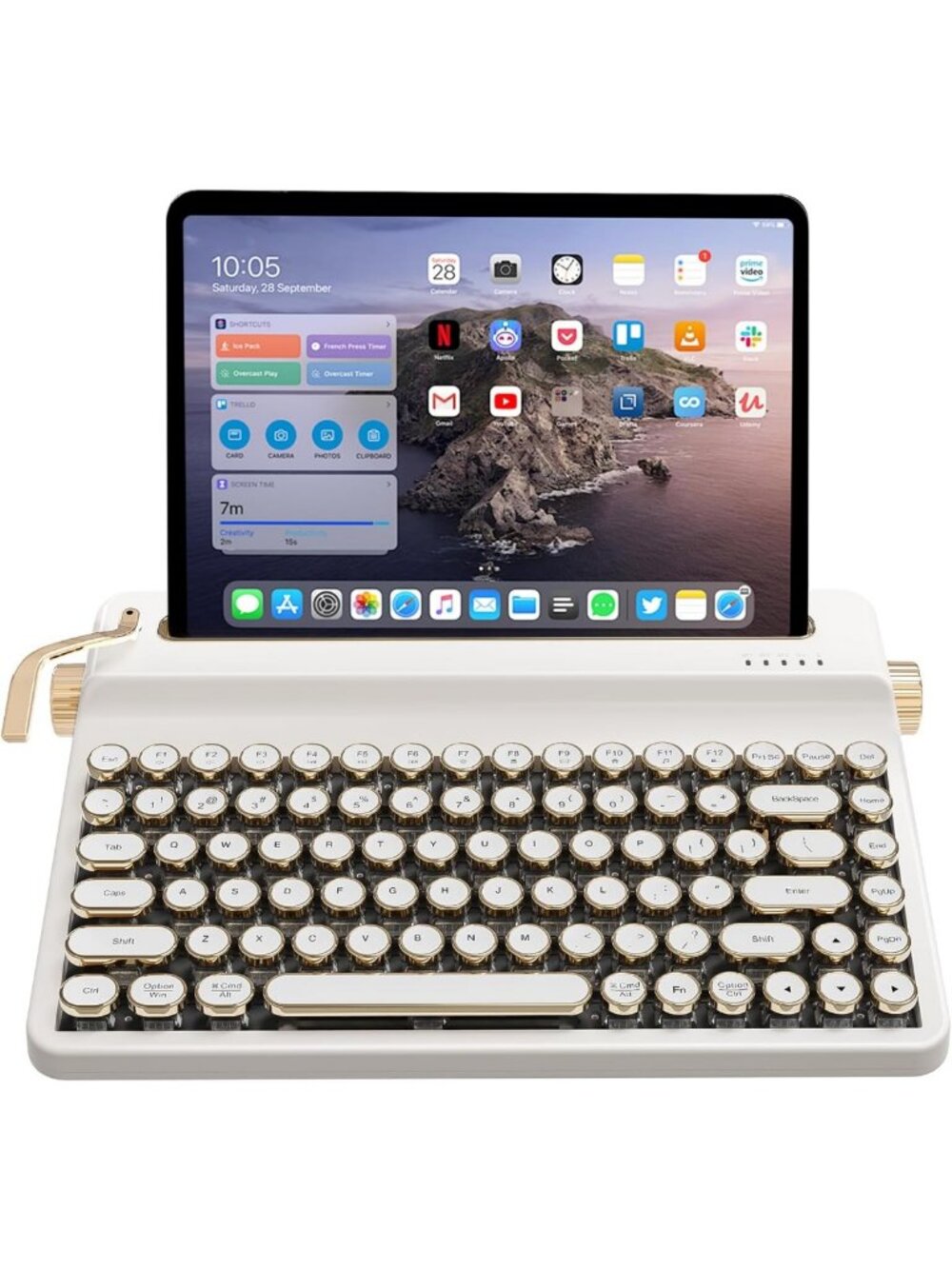 Retro Hot Swap RGB Mechanical Keyboard - Vintage Typewriter Style, White & Cocoa